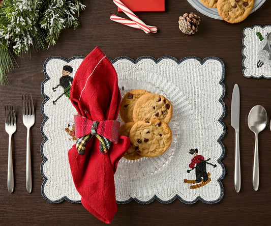 Winter Skier Christmas placemats Set – Snowy Mountain Dining Table Decor – Winter Wonderland Table Setting - Tampa Home & Garden Store