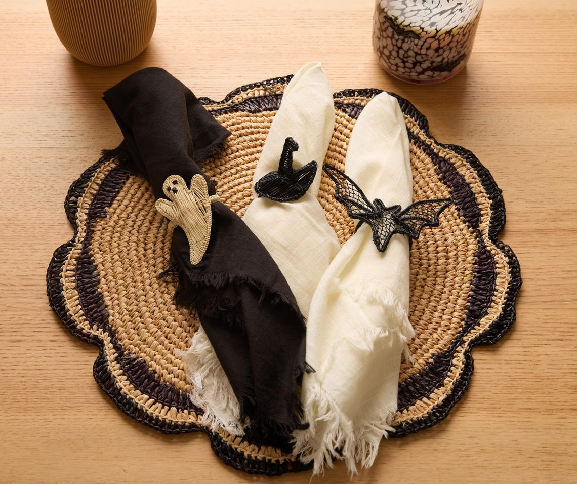 Witch Hat Napkin Ring – Handmade Halloween Table Decor – Black Woven Boho Napkin Holder – Spooky Fall Party Accent – Hostess Gift Idea - Tampa Home & Garden Store