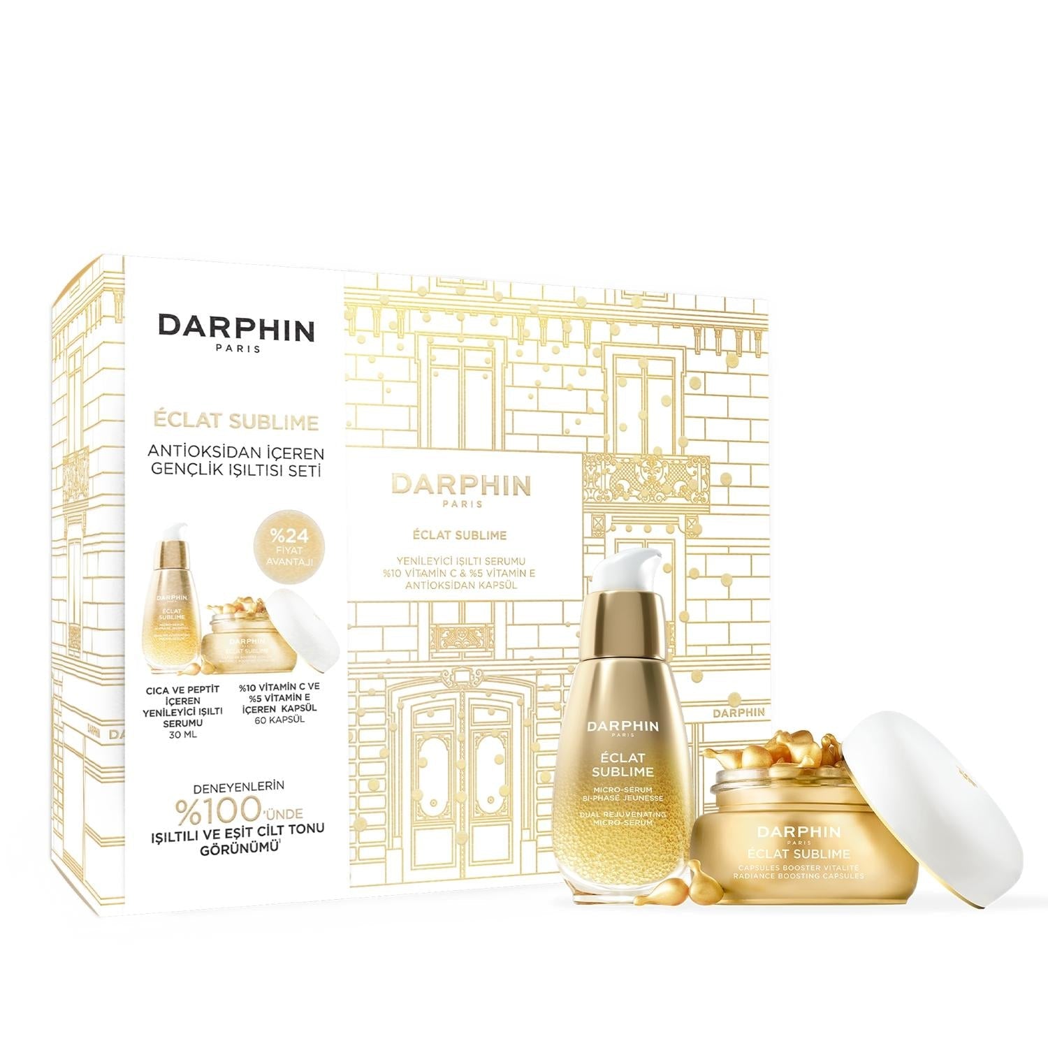 Darphin Paris Éclat Sublime anti-oxidants skincare gift set with gold packaging and serum jars on Tampa Home & Garden Store