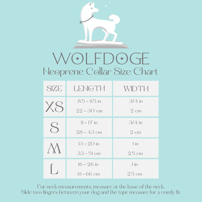 Ichimatsu Checker Dog Collar with Matte Buckle by WOLFDOGE size chart on turquoise background on Tampa Home & Garden Store