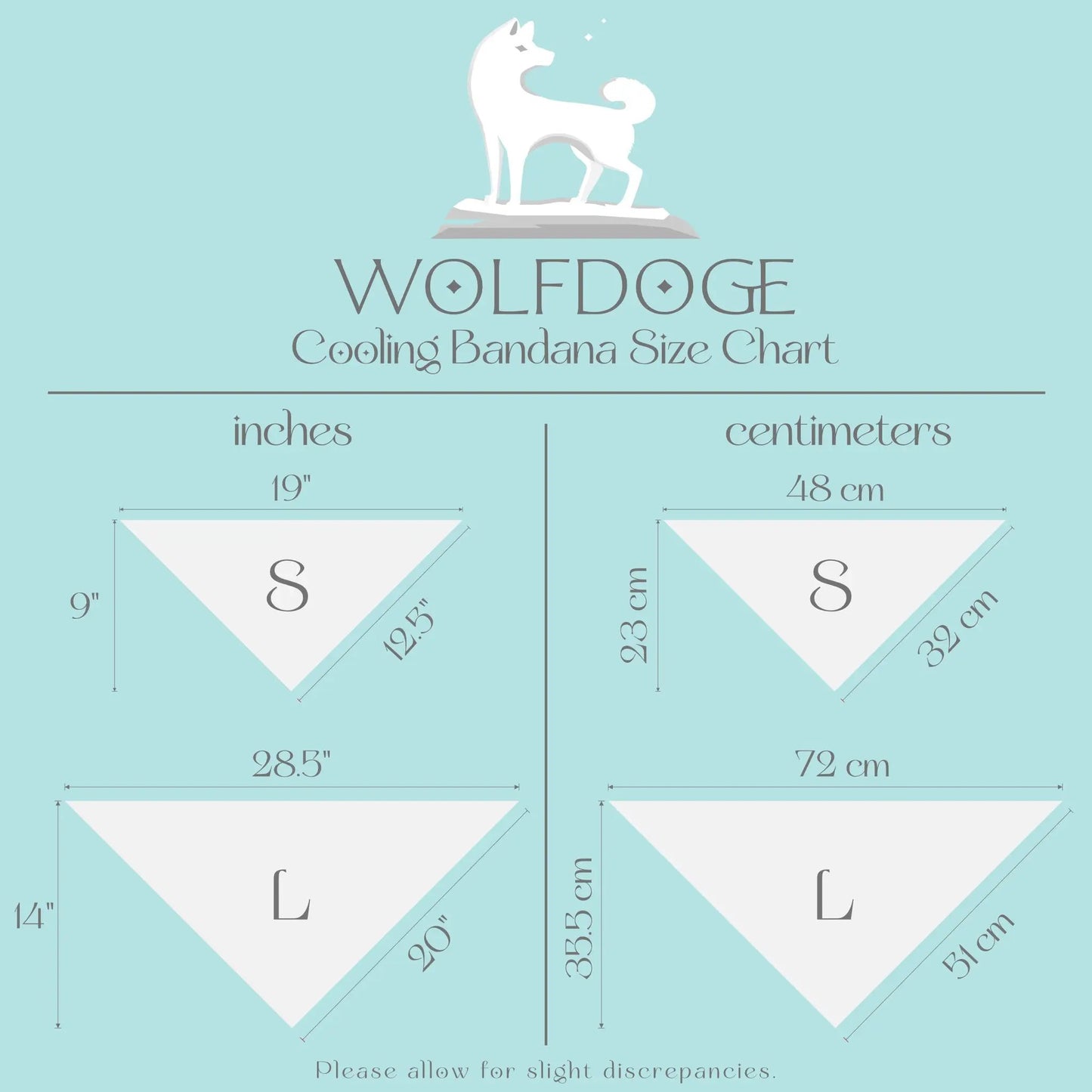 Dog Bandana Ichimatsu Checker Cooling for Dogs by WOLFDOGE on turquoise size-chart graphic on Tampa Home & Garden Store