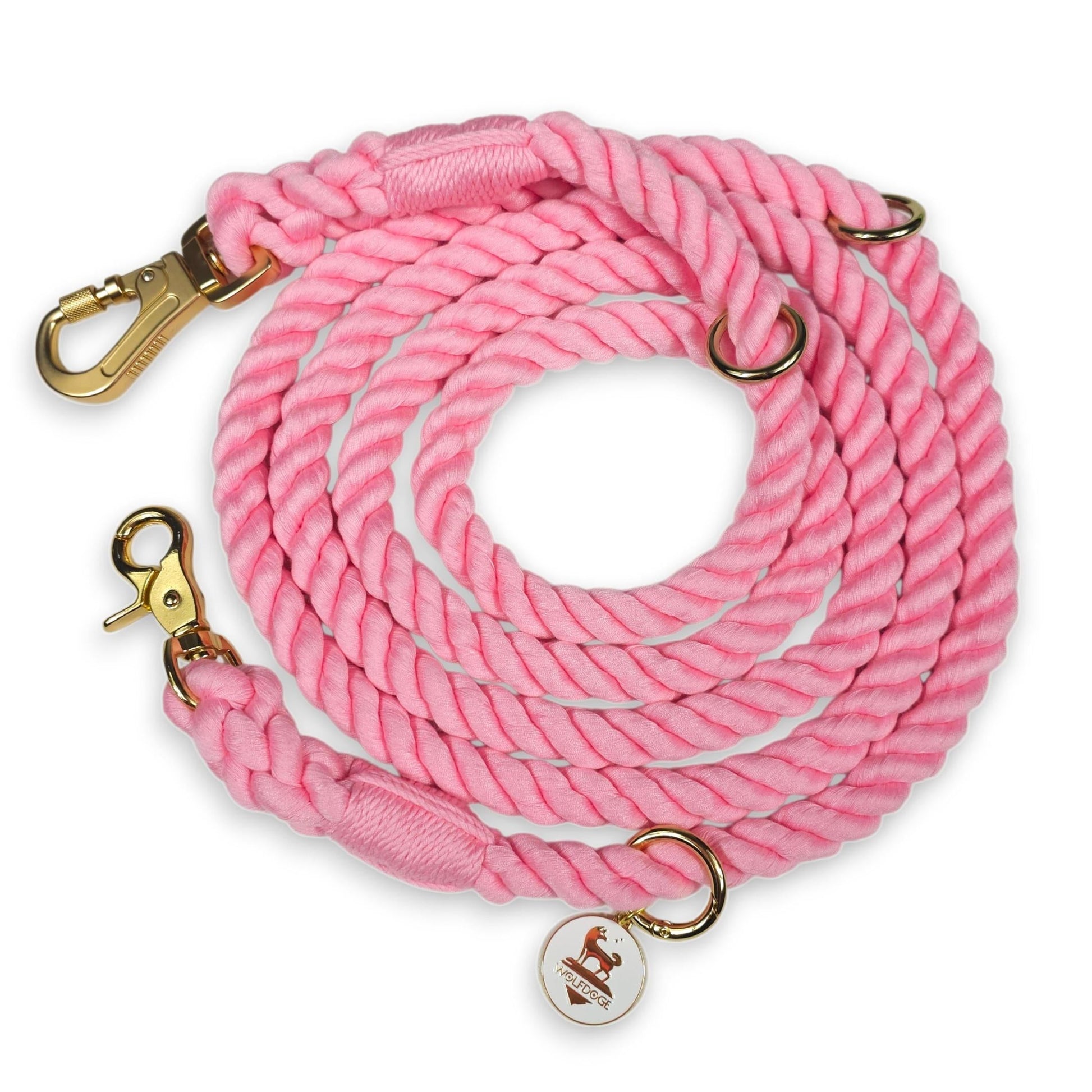Hands-Free Rope Leash pink braided rope with gold-tone hardware WOLFDOGE on Tampa Home & Garden Store