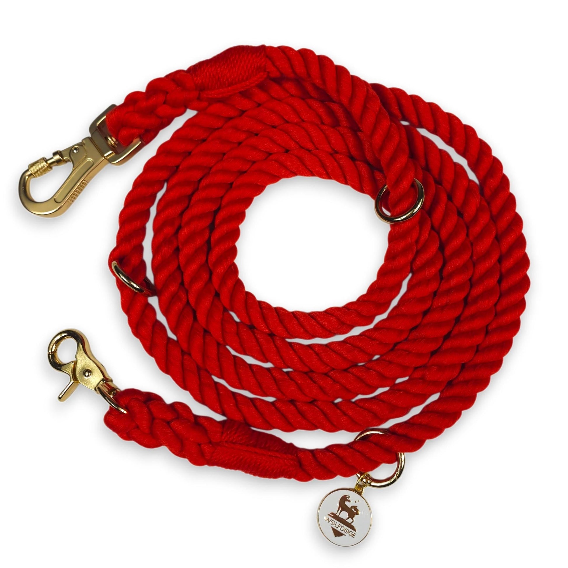Hands-Free Rope Leash red braided rope with gold hardware by WOLFDOGE on Tampa Home & Garden Store