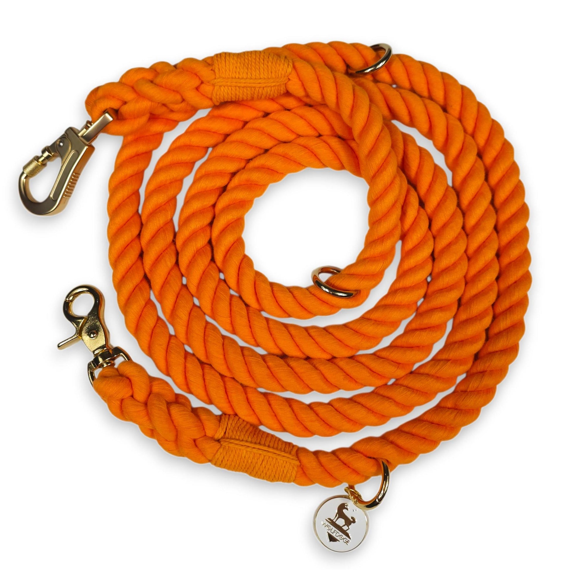 Hands-Free Rope Leash orange braided rope with brass clip and ring by WOLFDOGE on Tampa Home & Garden Store