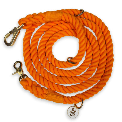 Hands-Free Rope Leash orange braided rope with brass clip and ring by WOLFDOGE on Tampa Home & Garden Store