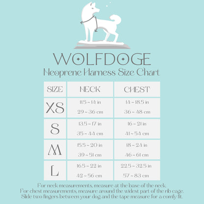 Urokomon Harness size chart by WOLFDOGE on teal background on Tampa Home & Garden Store