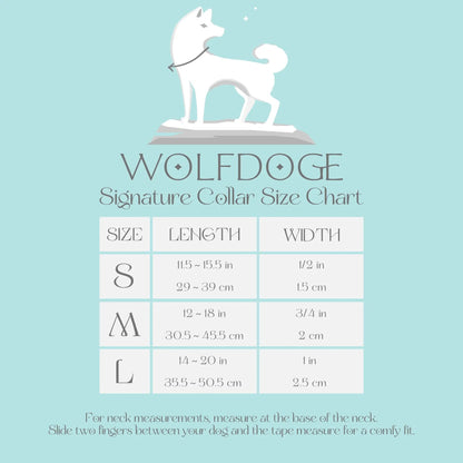 Wolfdoge Signature Collar logo with white dog silhouette and gray leash on teal background on Tampa Home & Garden Store