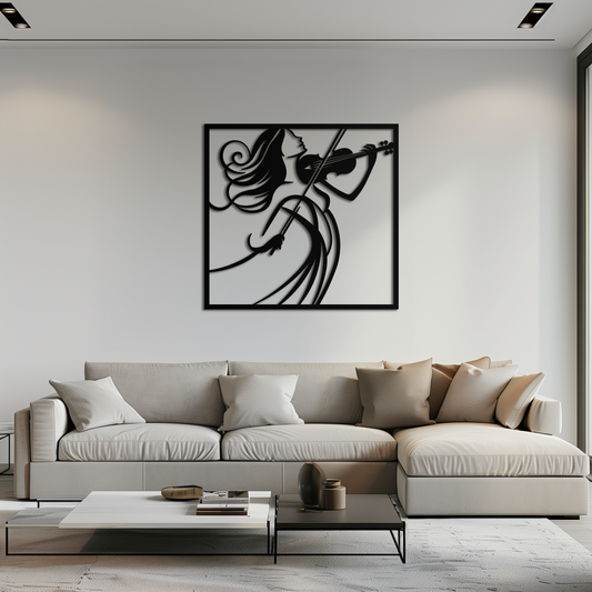Woman Violinist Metal Wall Art – Modern Musician Silhouette Decor for Music Lovers- KAF391 - Tampa Home & Garden Store