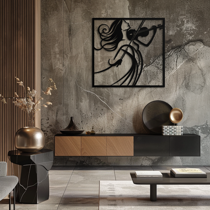 Woman Violinist Metal Wall Art – Modern Musician Silhouette Decor for Music Lovers- KAF391 - Tampa Home & Garden Store