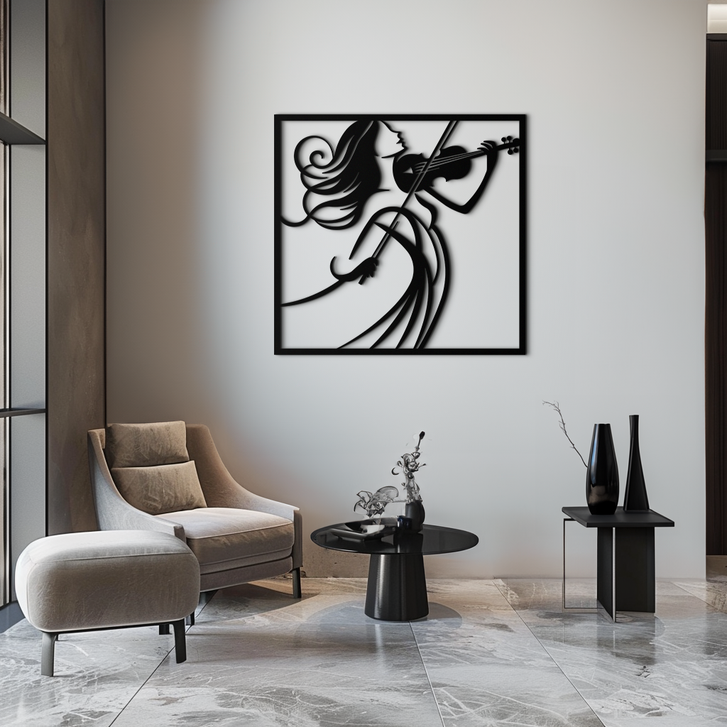 Woman Violinist Metal Wall Art – Modern Musician Silhouette Decor for Music Lovers- KAF391 - Tampa Home & Garden Store