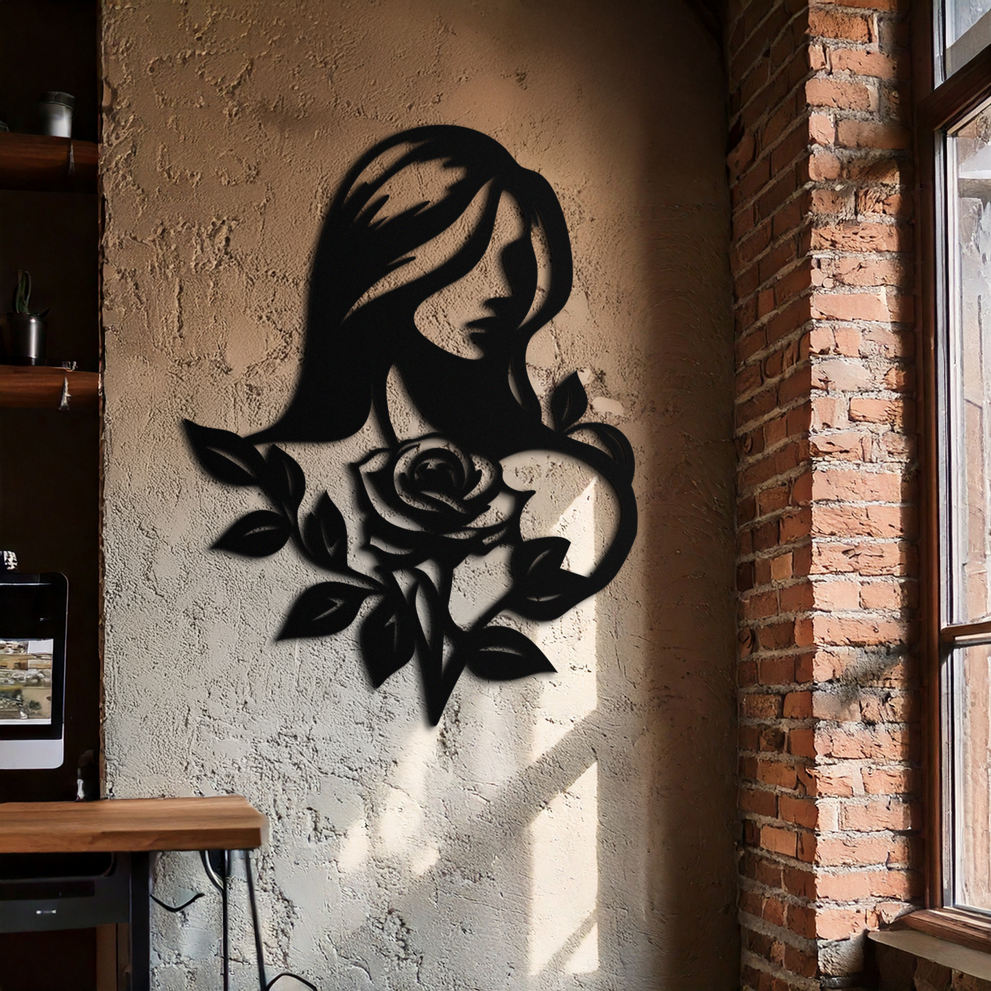 Woman and Rose Silhouette Metal Wall Art – Floral Line Art Metal Decor- KAF633 - Tampa Home & Garden Store