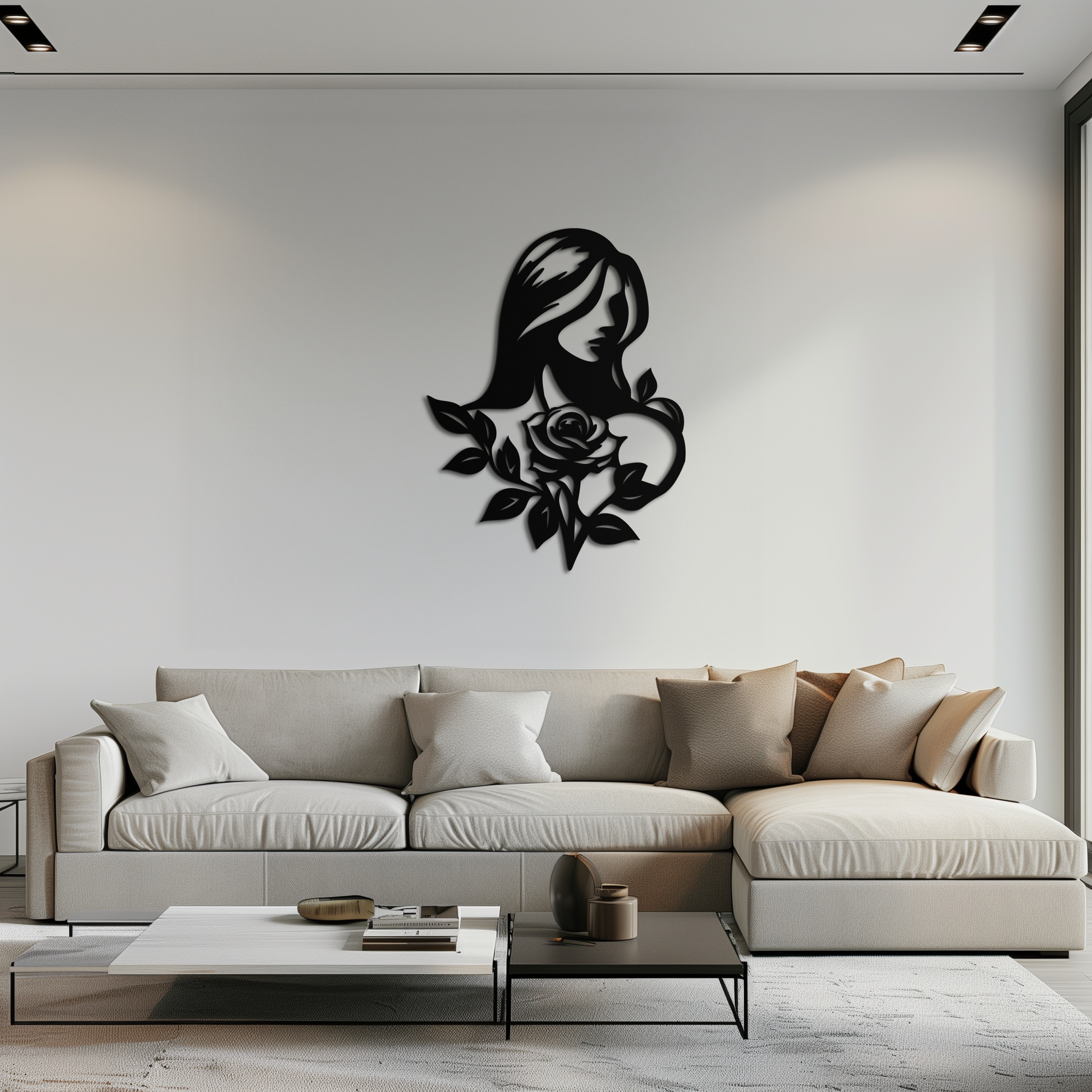 Woman and Rose Silhouette Metal Wall Art – Floral Line Art Metal Decor- KAF633 - Tampa Home & Garden Store
