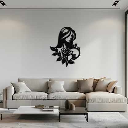 Woman and Rose Silhouette Metal Wall Art – Floral Line Art Metal Decor- KAF633 - Tampa Home & Garden Store