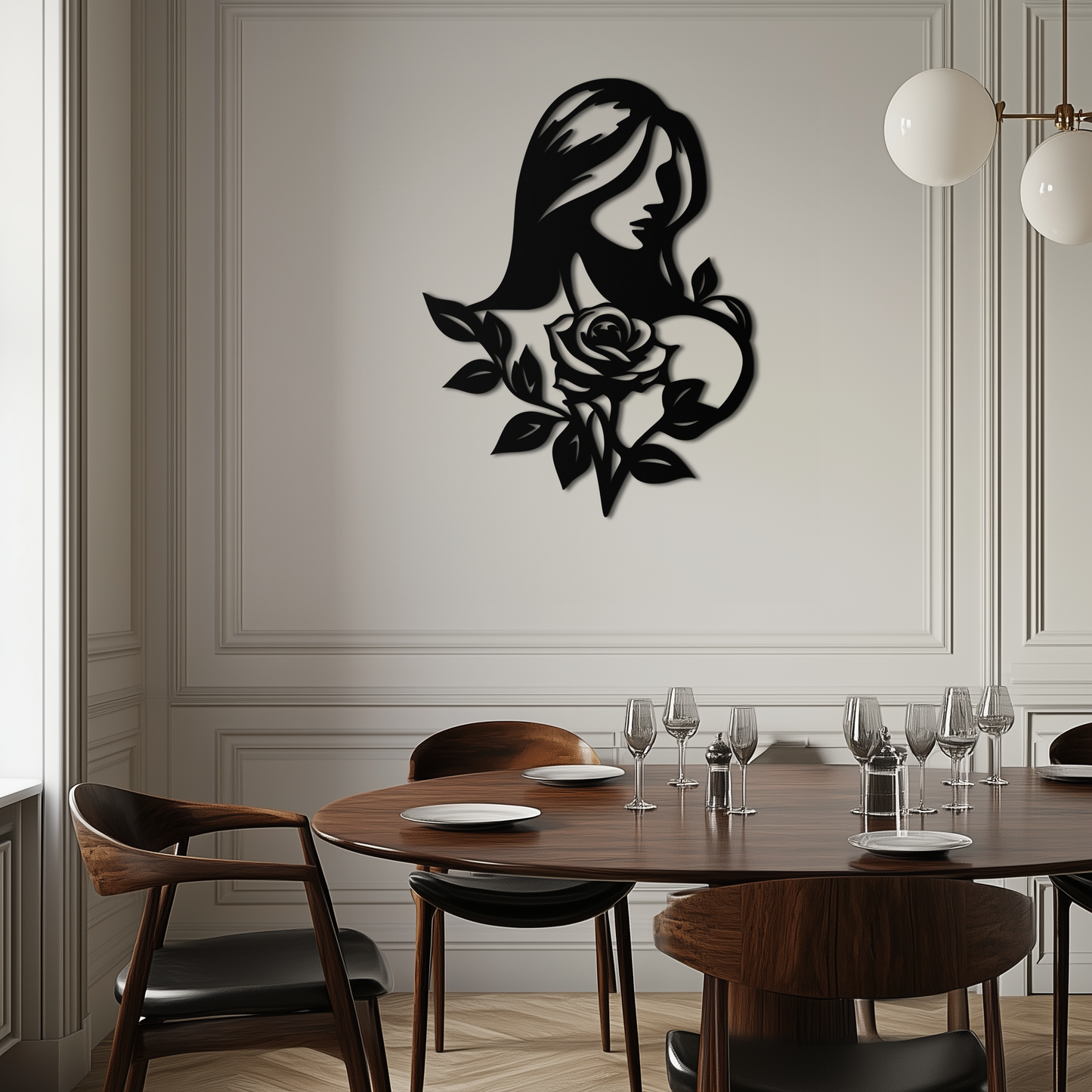 Woman and Rose Silhouette Metal Wall Art – Floral Line Art Metal Decor- KAF633 - Tampa Home & Garden Store