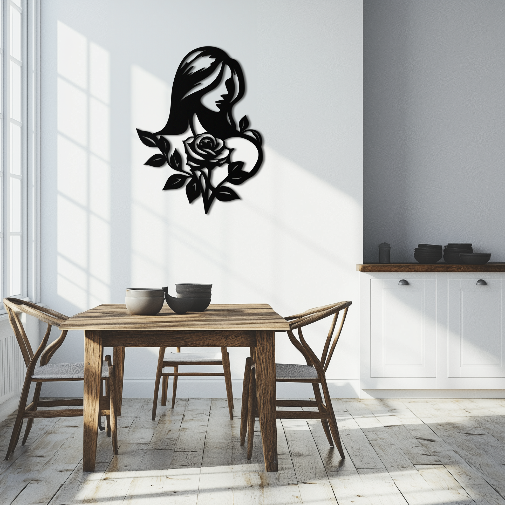 Woman and Rose Silhouette Metal Wall Art – Floral Line Art Metal Decor- KAF633 - Tampa Home & Garden Store