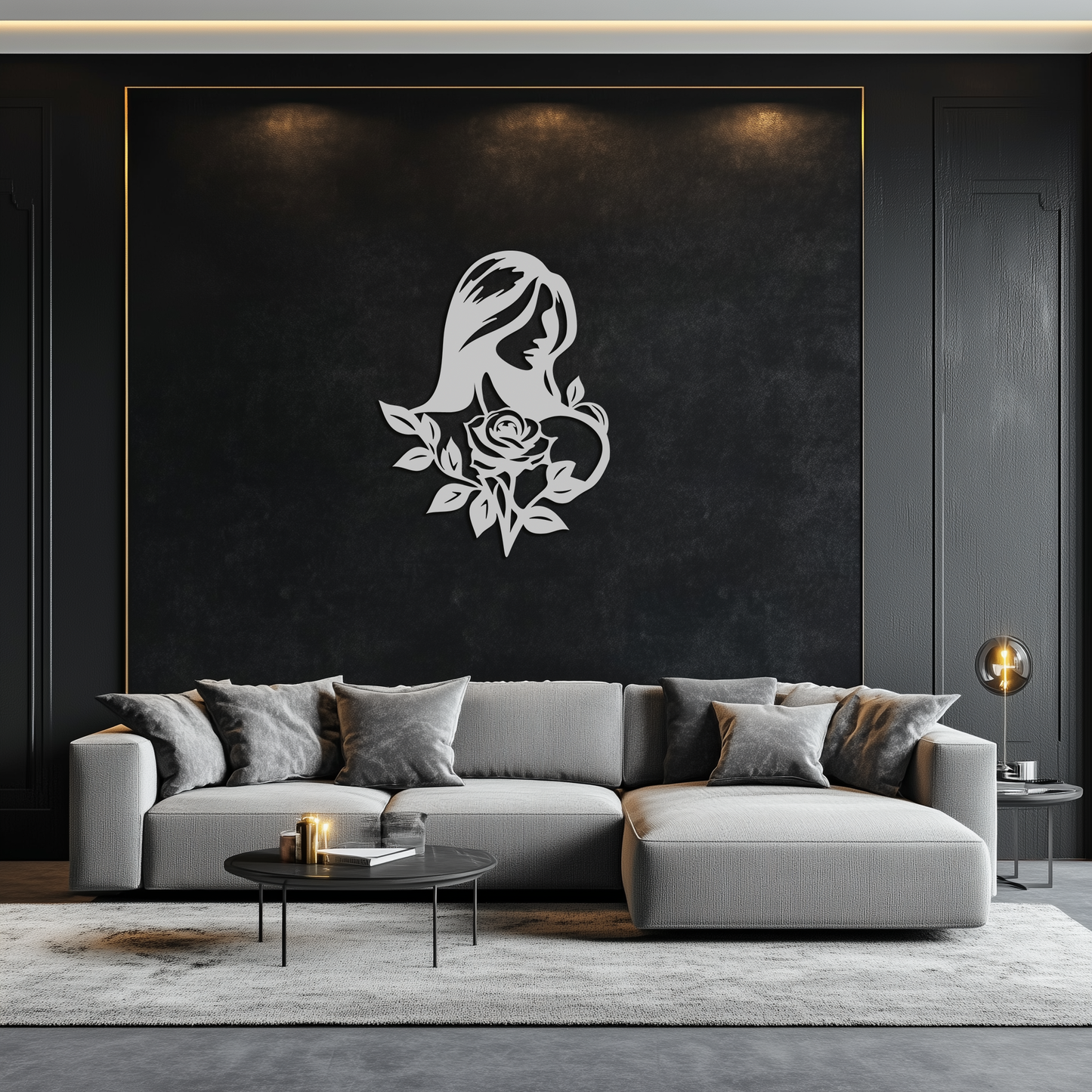 Woman and Rose Silhouette Metal Wall Art – Floral Line Art Metal Decor- KAF633 - Tampa Home & Garden Store