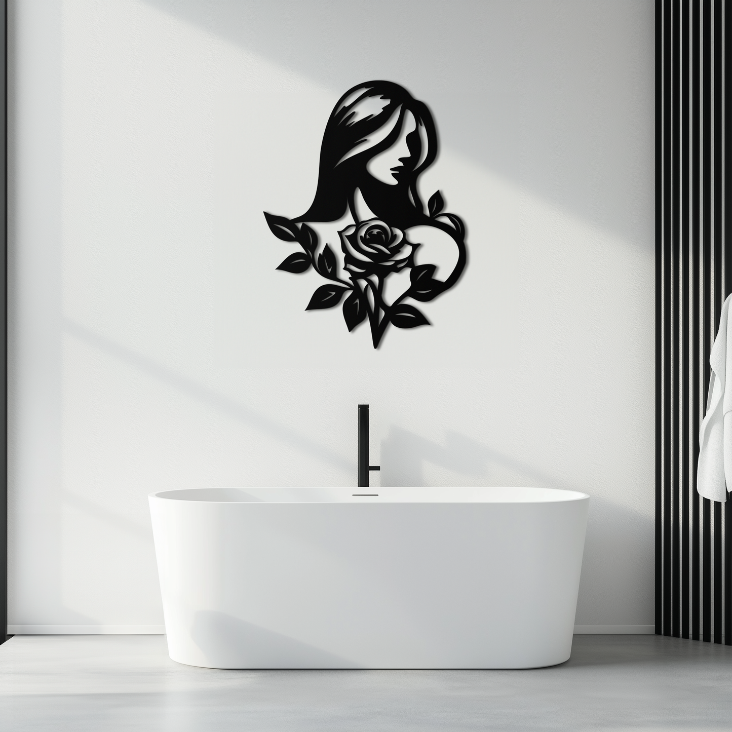 Woman and Rose Silhouette Metal Wall Art – Floral Line Art Metal Decor- KAF633 - Tampa Home & Garden Store