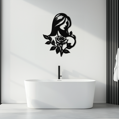 Woman and Rose Silhouette Metal Wall Art – Floral Line Art Metal Decor- KAF633 - Tampa Home & Garden Store