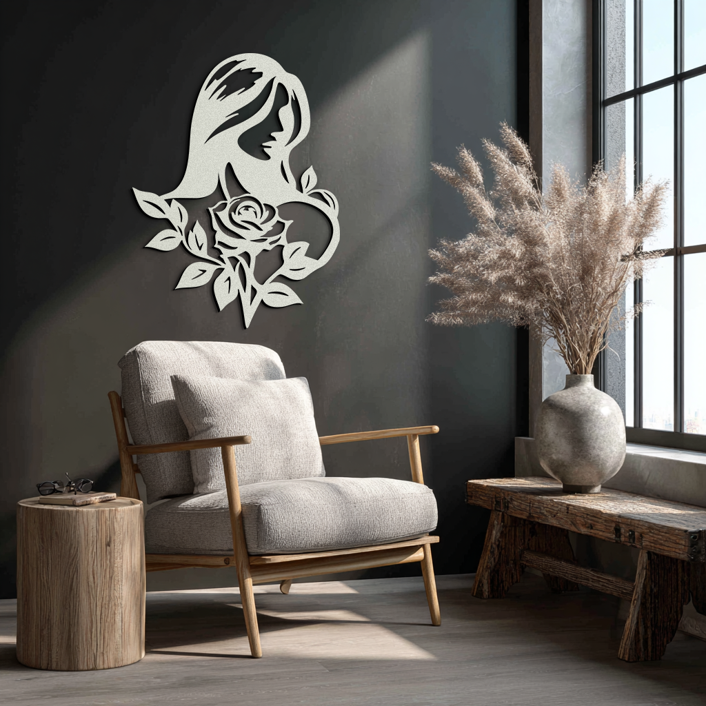 Woman and Rose Silhouette Metal Wall Art – Floral Line Art Metal Decor- KAF633 - Tampa Home & Garden Store