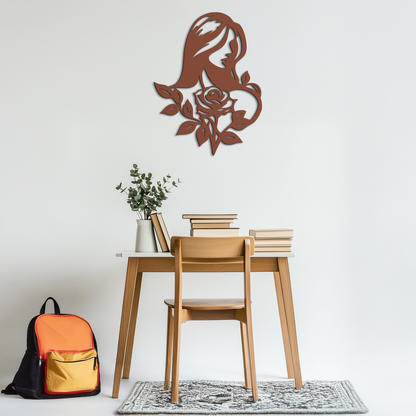 Woman and Rose Silhouette Metal Wall Art – Floral Line Art Metal Decor- KAF633 - Tampa Home & Garden Store