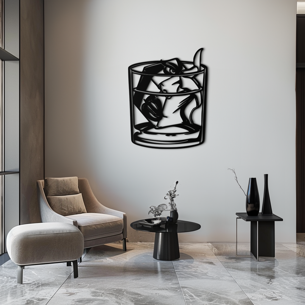 Woman in Whiskey Glass Metal Wall Art – Ice Cube Design Bar Decor for Modern Interiors- KAF578 - Tampa Home & Garden Store