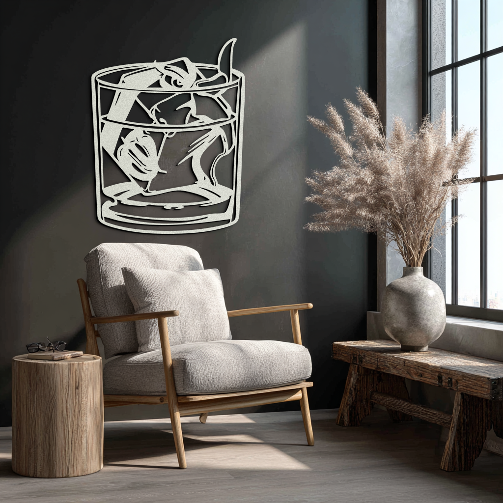 Woman in Whiskey Glass Metal Wall Art – Ice Cube Design Bar Decor for Modern Interiors- KAF578 - Tampa Home & Garden Store