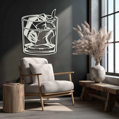 Woman in Whiskey Glass Metal Wall Art – Ice Cube Design Bar Decor for Modern Interiors- KAF578 - Tampa Home & Garden Store