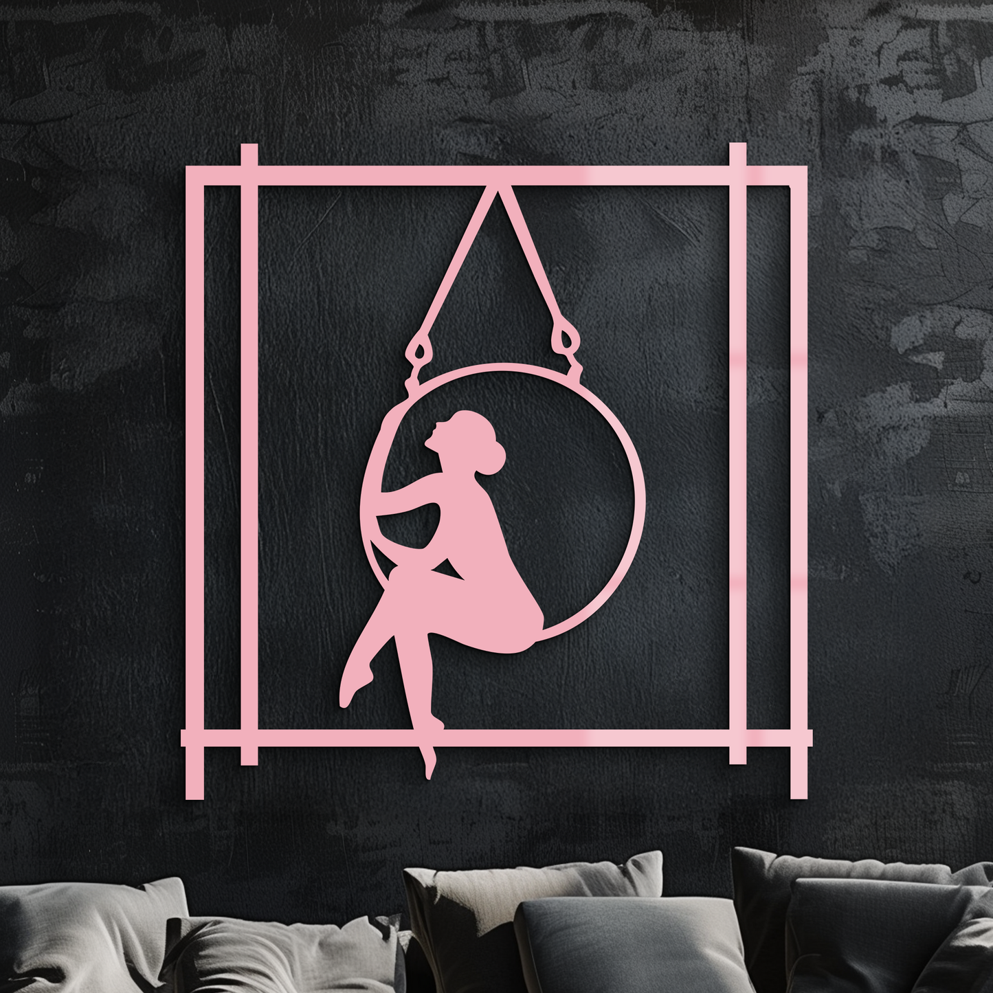 Woman on Hanging Ring Silhouette Modern Home Décor - Pink Metal Wall Art - KAFGP158 - Tampa Home & Garden Store
