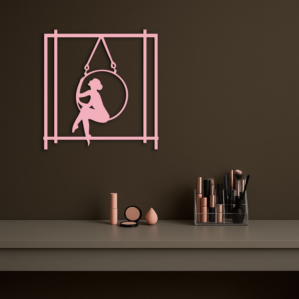 Woman on Hanging Ring Silhouette Modern Home Décor - Pink Metal Wall Art - KAFGP158 - Tampa Home & Garden Store