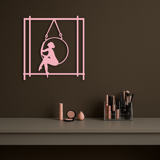 Woman on Hanging Ring Silhouette Modern Home Décor - Pink Metal Wall Art - KAFGP158 - Tampa Home & Garden Store