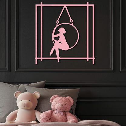 Woman on Hanging Ring Silhouette Modern Home Décor - Pink Metal Wall Art - KAFGP158 - Tampa Home & Garden Store