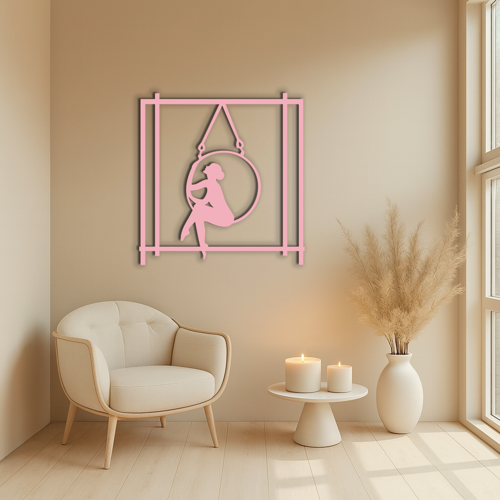 Woman on Hanging Ring Silhouette Modern Home Décor - Pink Metal Wall Art - KAFGP158 - Tampa Home & Garden Store
