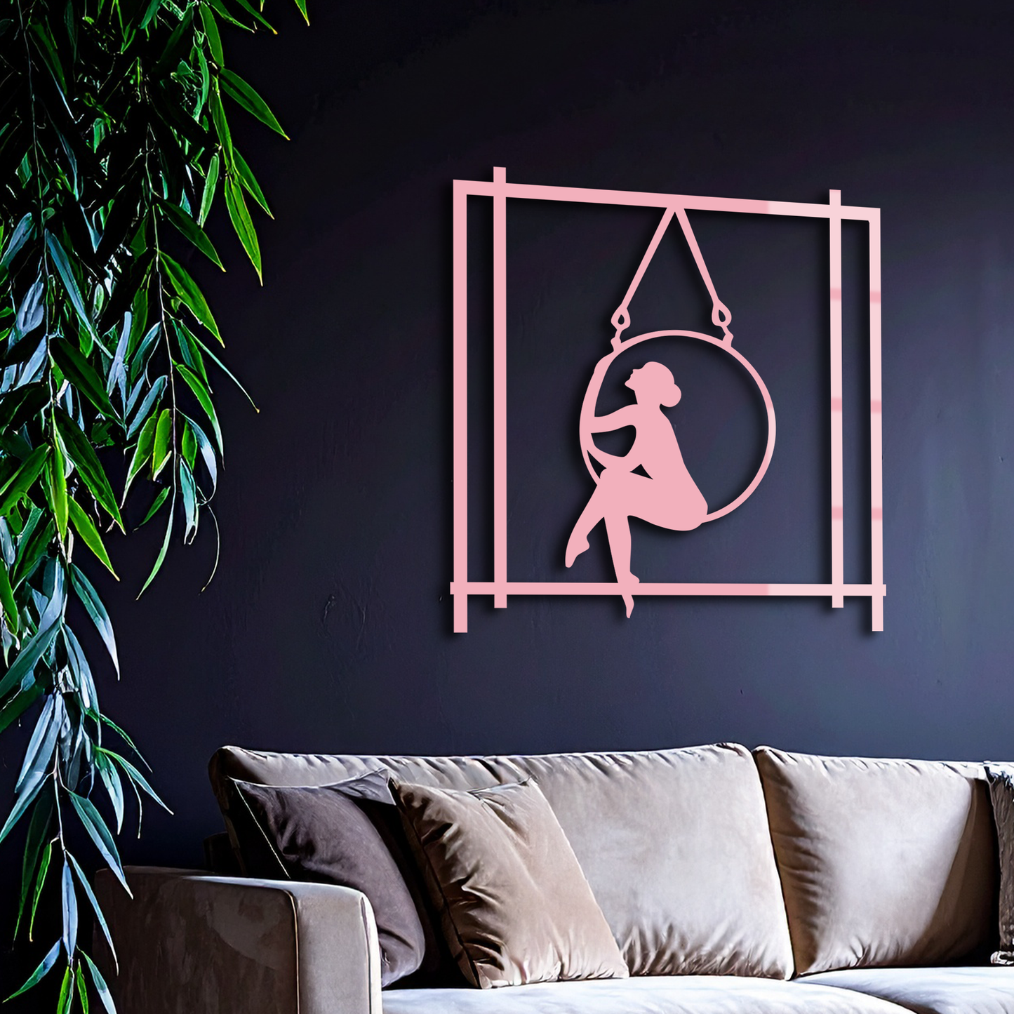 Woman on Hanging Ring Silhouette Modern Home Décor - Pink Metal Wall Art - KAFGP158 - Tampa Home & Garden Store