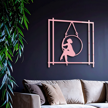 Woman on Hanging Ring Silhouette Modern Home Décor - Pink Metal Wall Art - KAFGP158 - Tampa Home & Garden Store