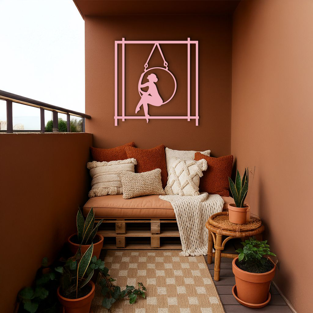 Woman on Hanging Ring Silhouette Modern Home Décor - Pink Metal Wall Art - KAFGP158 - Tampa Home & Garden Store