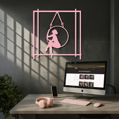 Woman on Hanging Ring Silhouette Modern Home Décor - Pink Metal Wall Art - KAFGP158 - Tampa Home & Garden Store