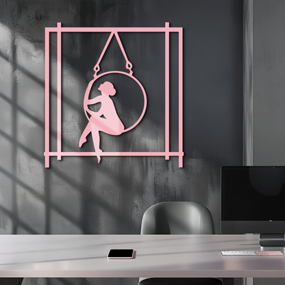 Woman on Hanging Ring Silhouette Modern Home Décor - Pink Metal Wall Art - KAFGP158 - Tampa Home & Garden Store