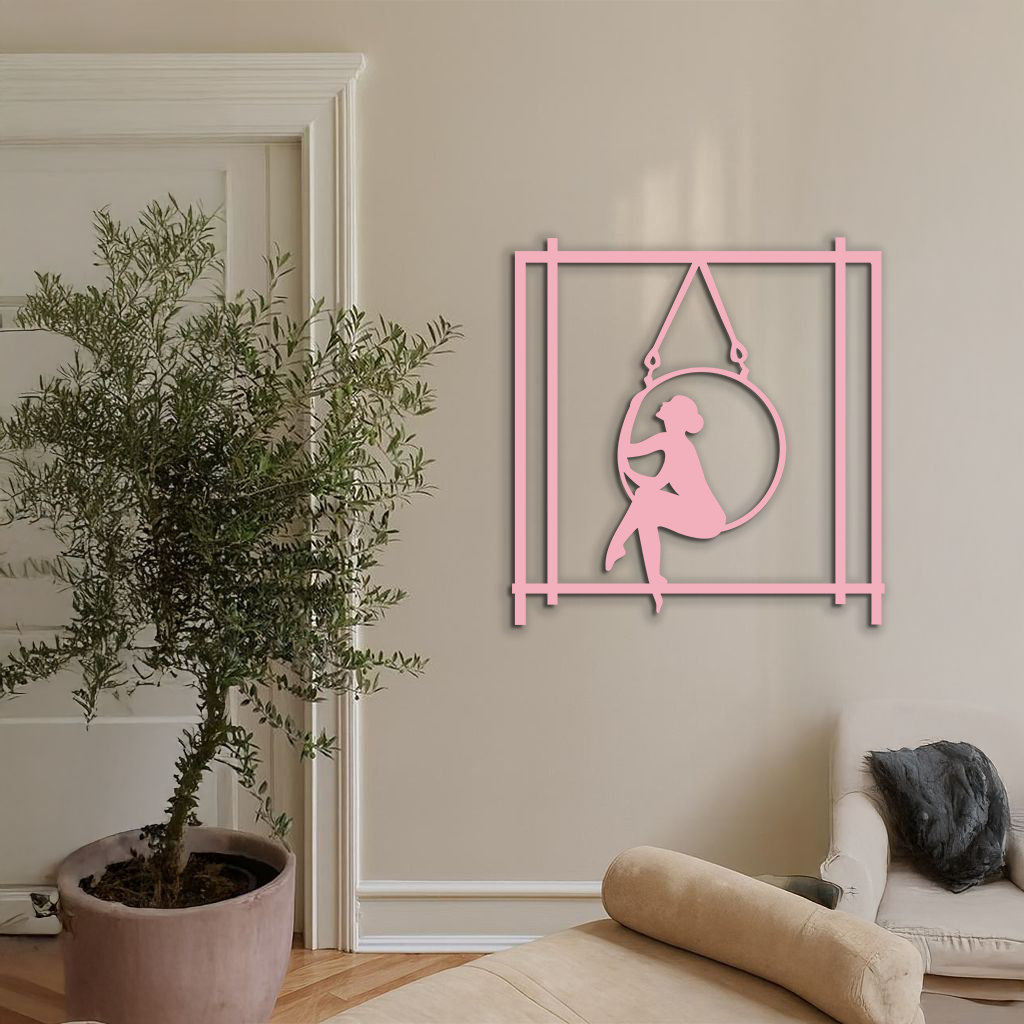 Woman on Hanging Ring Silhouette Modern Home Décor - Pink Metal Wall Art - KAFGP158 - Tampa Home & Garden Store