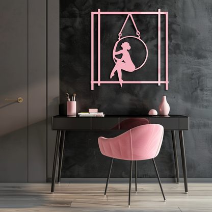 Woman on Hanging Ring Silhouette Modern Home Décor - Pink Metal Wall Art - KAFGP158 - Tampa Home & Garden Store