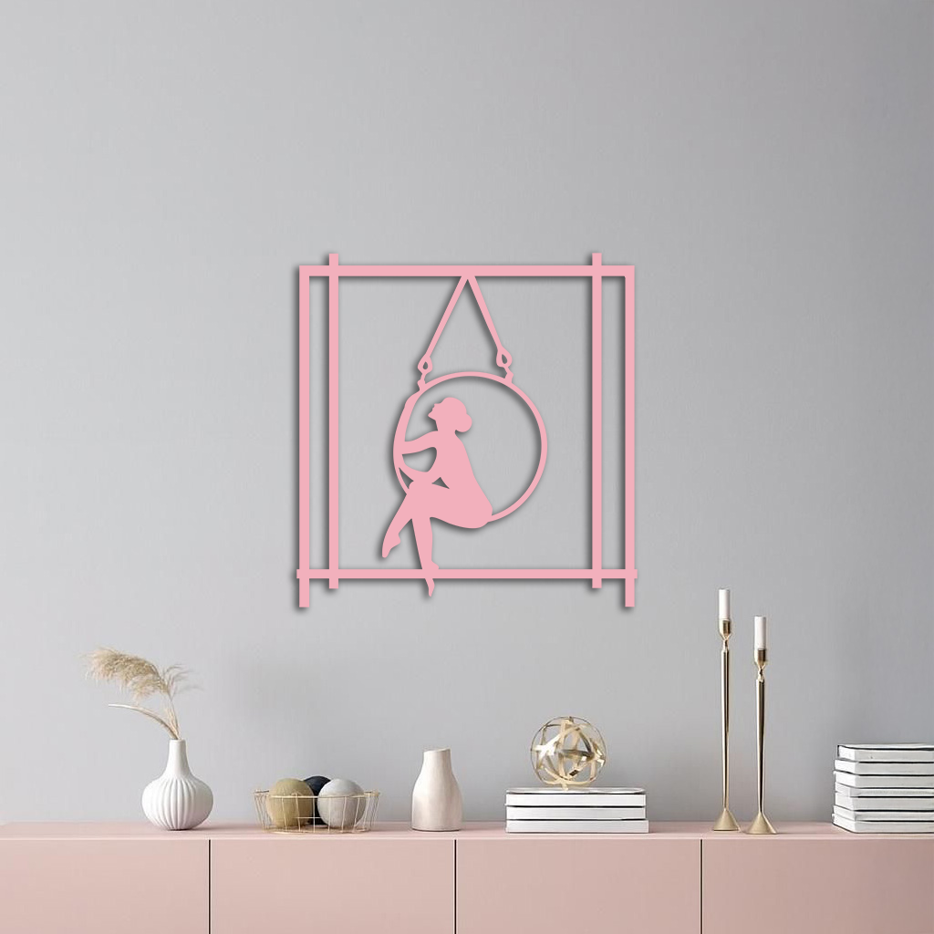 Woman on Hanging Ring Silhouette Modern Home Décor - Pink Metal Wall Art - KAFGP158 - Tampa Home & Garden Store