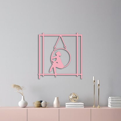 Woman on Hanging Ring Silhouette Modern Home Décor - Pink Metal Wall Art - KAFGP158 - Tampa Home & Garden Store