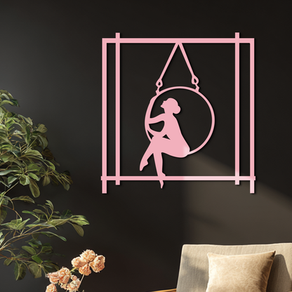 Woman on Hanging Ring Silhouette Modern Home Décor - Pink Metal Wall Art - KAFGP158 - Tampa Home & Garden Store