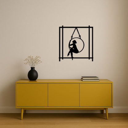 Woman on Hanging Ring Silhouette Modern Home Décor - Pink Metal Wall Art - KAFGP158 - Tampa Home & Garden Store