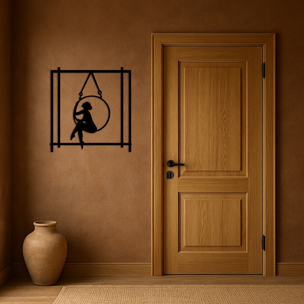 Woman on Hanging Ring Silhouette Modern Home Décor - Pink Metal Wall Art - KAFGP158 - Tampa Home & Garden Store