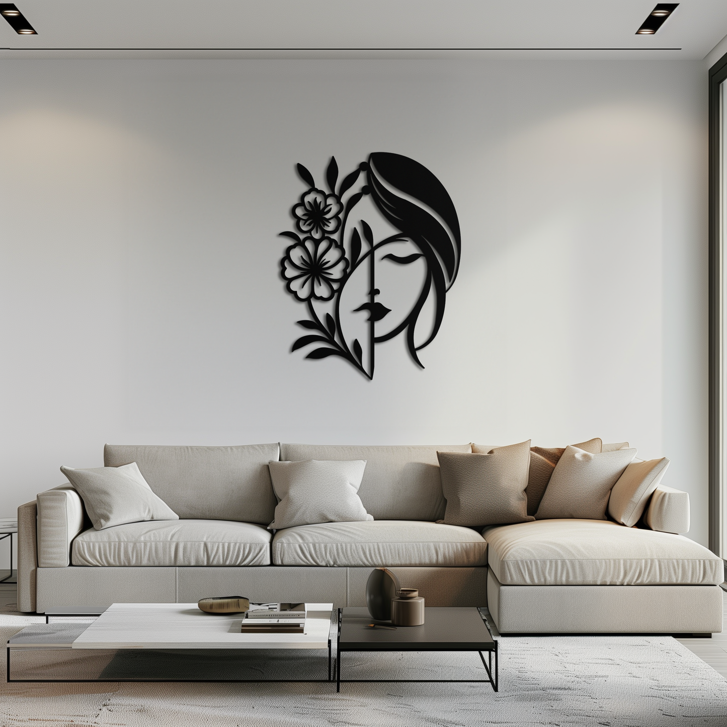 Woman with Flower Metal Wall Art – Elegant Female Silhouette Steel Decor- KAF385 - Tampa Home & Garden Store