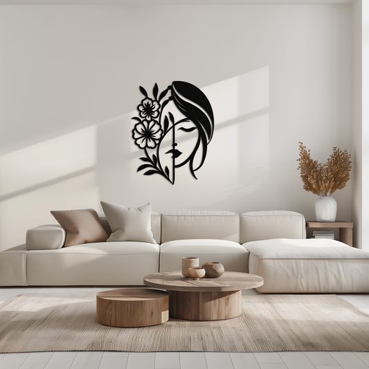 Woman with Flower Metal Wall Art – Elegant Female Silhouette Steel Decor- KAF385 - Tampa Home & Garden Store