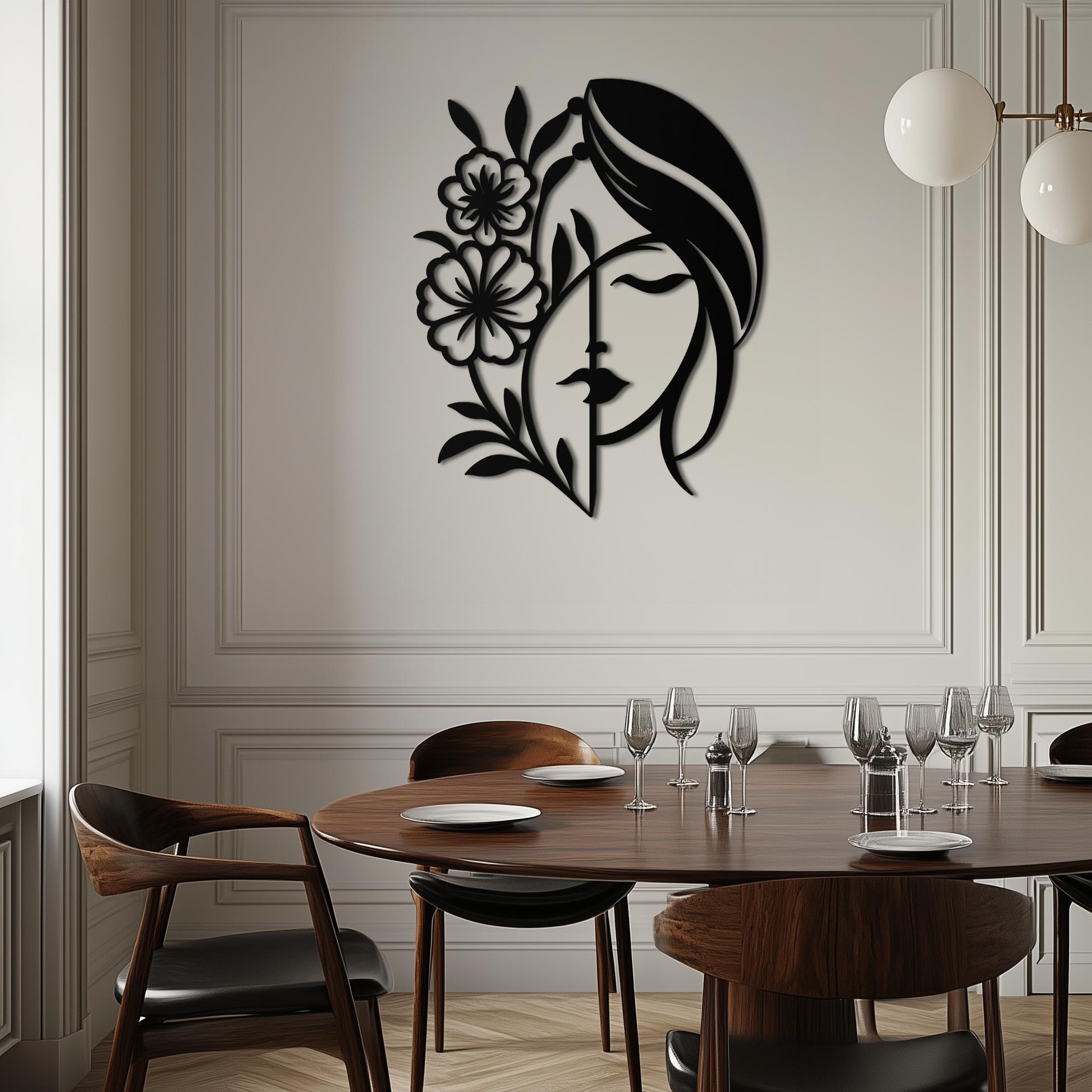 Woman with Flower Metal Wall Art – Elegant Female Silhouette Steel Decor- KAF385 - Tampa Home & Garden Store