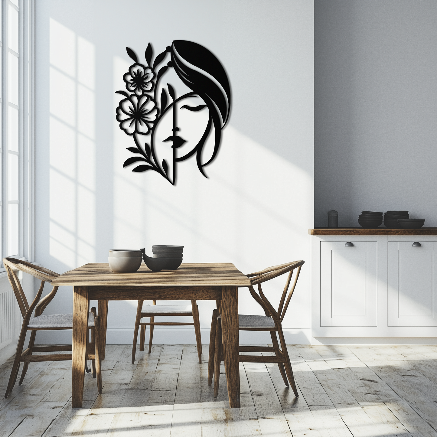 Woman with Flower Metal Wall Art – Elegant Female Silhouette Steel Decor- KAF385 - Tampa Home & Garden Store