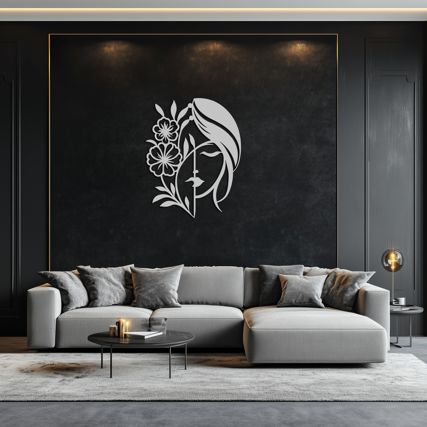 Woman with Flower Metal Wall Art – Elegant Female Silhouette Steel Decor- KAF385 - Tampa Home & Garden Store