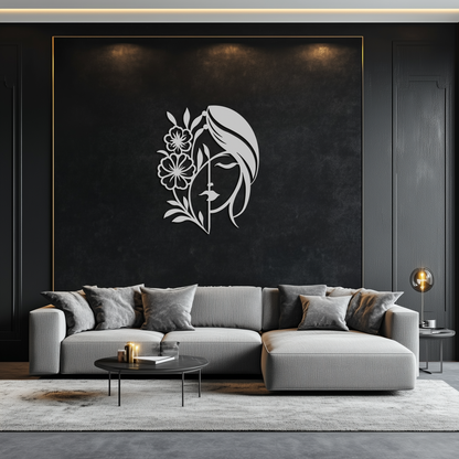 Woman with Flower Metal Wall Art – Elegant Female Silhouette Steel Decor- KAF385 - Tampa Home & Garden Store